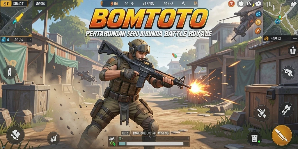 Screenshot gameplay BOMTOTO yang menampilkan aksi Battle Royale.