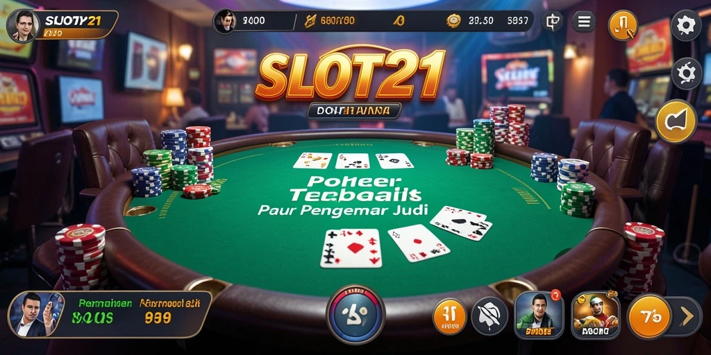 Screenshot utama SLOT21 menampilkan gameplay Poker yang mendebarkan.