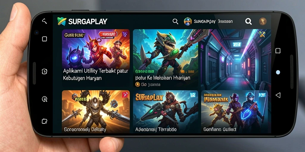Tampilan utama SURGAPLAY dengan fitur aplikasi Utility yang lengkap.