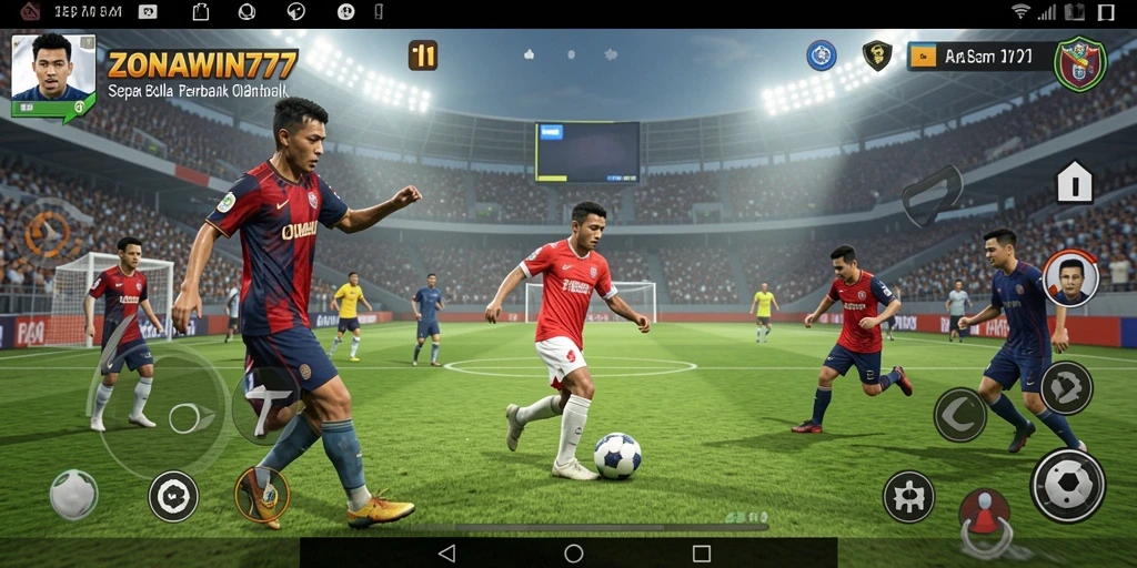Tampilan gameplay ZONAWIN777 yang mendebarkan di lapangan sepak bola.